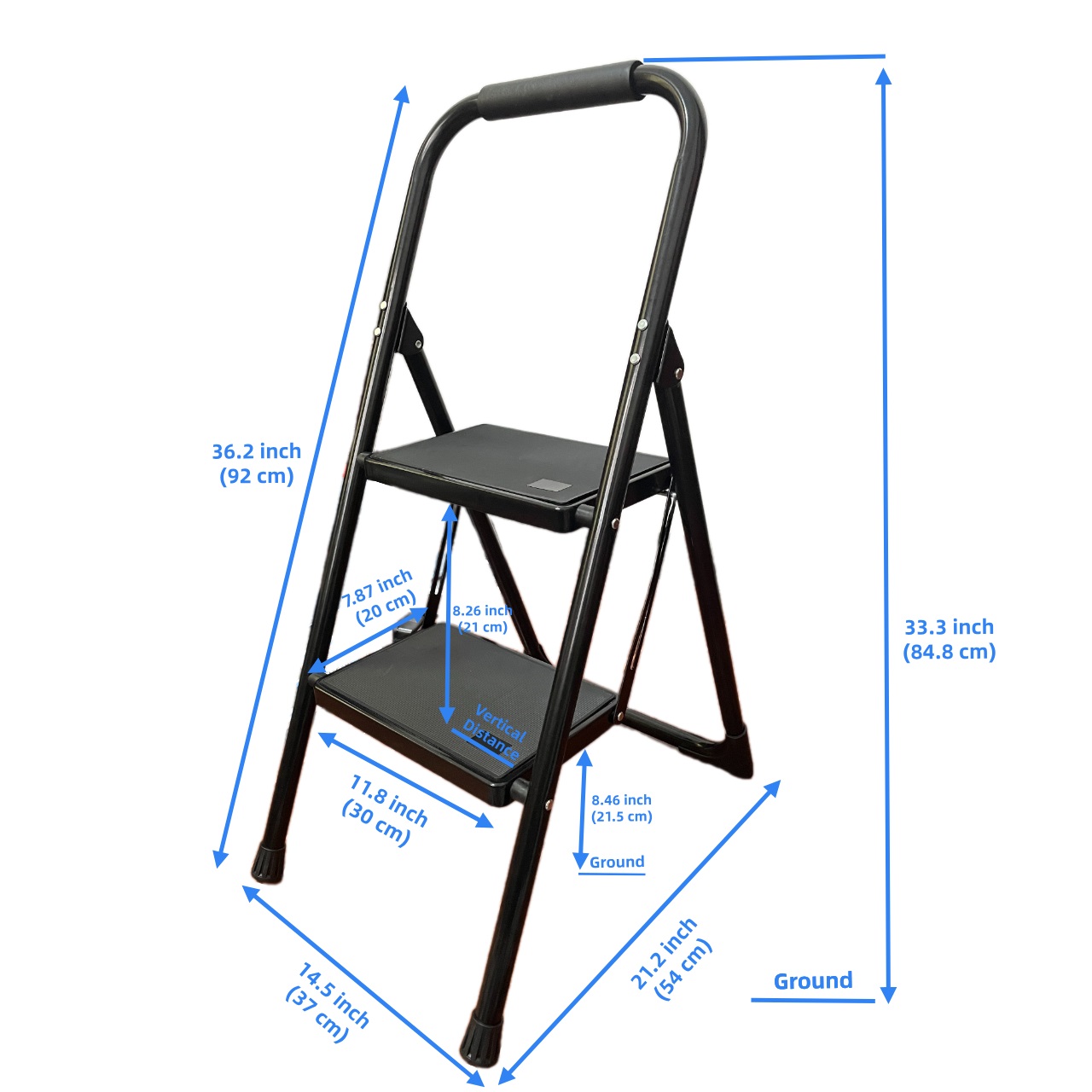 2 Step Ladder, Foldable, Load capacity 330lbs, Black