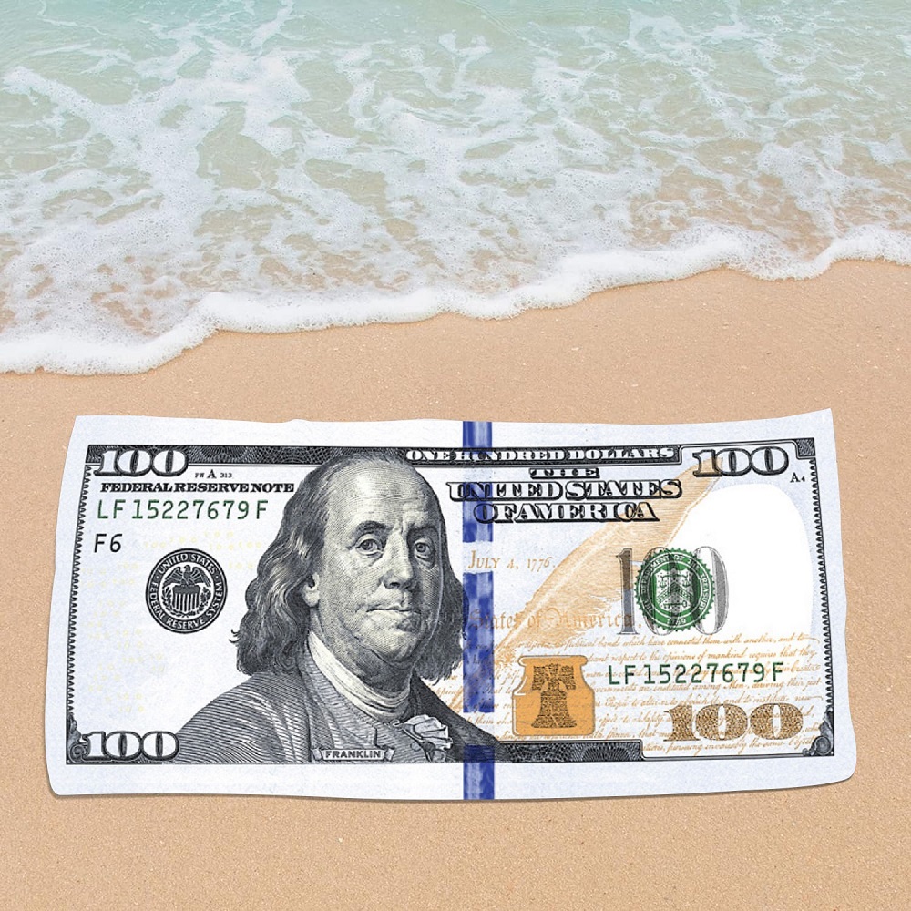 Dollar Bill Beach Towel, Quick-drying, 100 USD, Microfiber