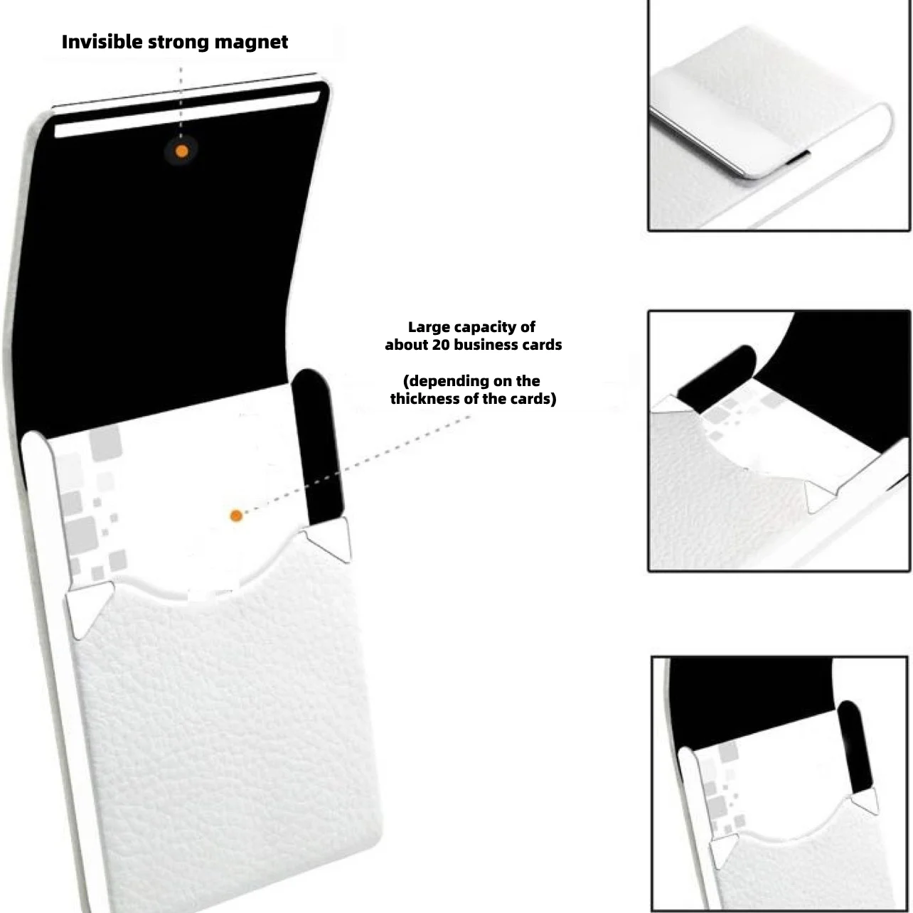 3 PCS Magnetic Business Card Holder, Credit Card Case with Magnetic Shut, White, PU Leather and Stainless Steel