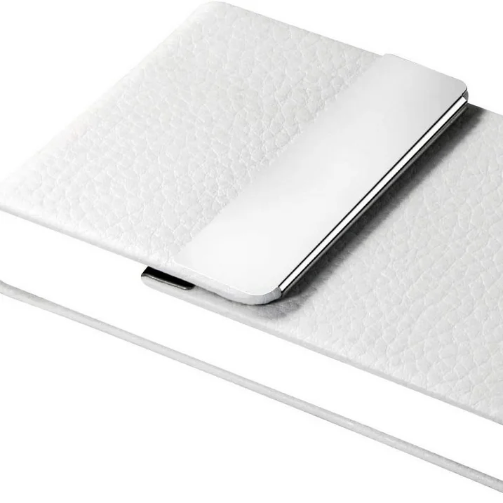 3 PCS Magnetic Business Card Holder, Credit Card Case with Magnetic Shut, White, PU Leather and Stainless Steel