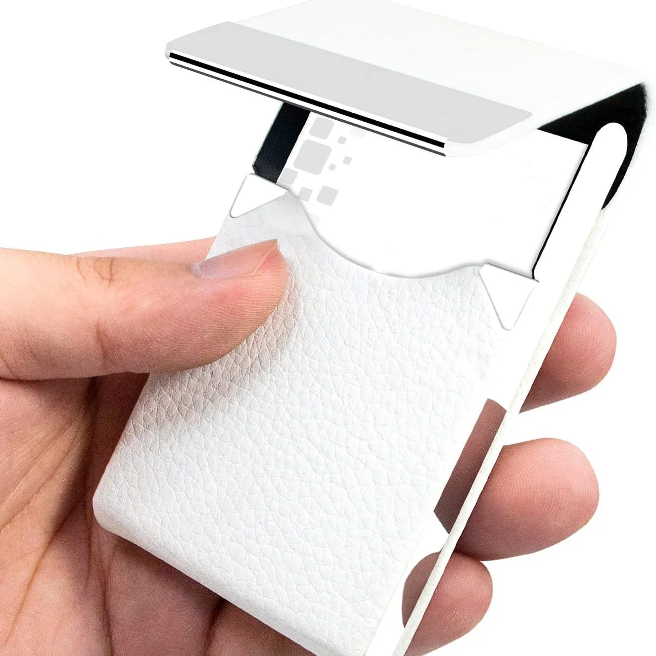 3 PCS Magnetic Business Card Holder, Credit Card Case with Magnetic Shut, White, PU Leather and Stainless Steel
