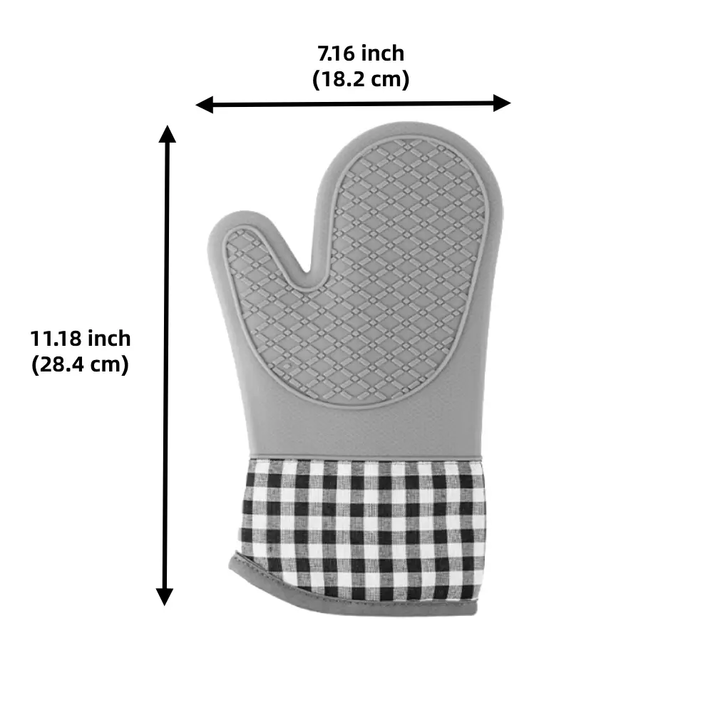 2 PCS Silicone Oven Mitts, Cotton-Lined, Heat and Slip Resistant, Thickened, Waterproof, Grey