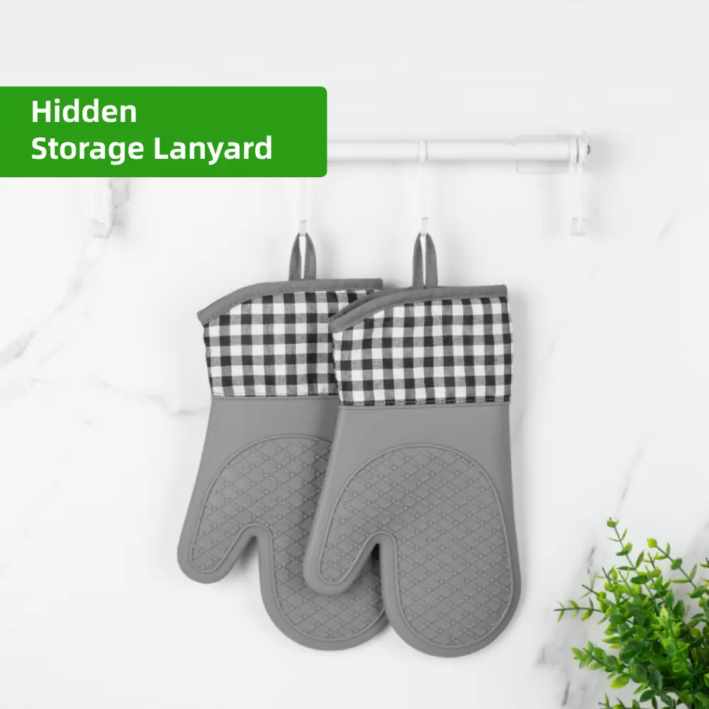 2 PCS Silicone Oven Mitts, Cotton-Lined, Heat and Slip Resistant, Thickened, Waterproof, Grey