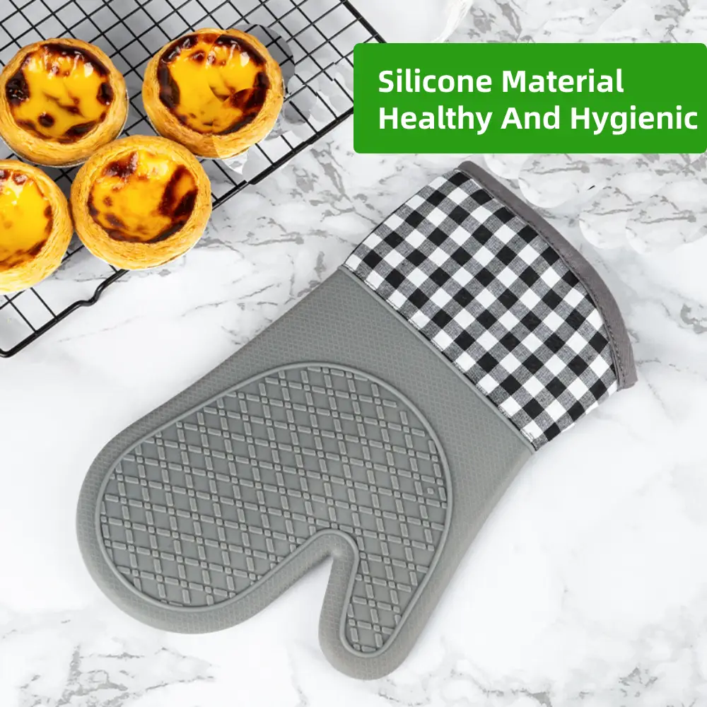 2 PCS Silicone Oven Mitts, Cotton-Lined, Heat and Slip Resistant, Thickened, Waterproof, Grey