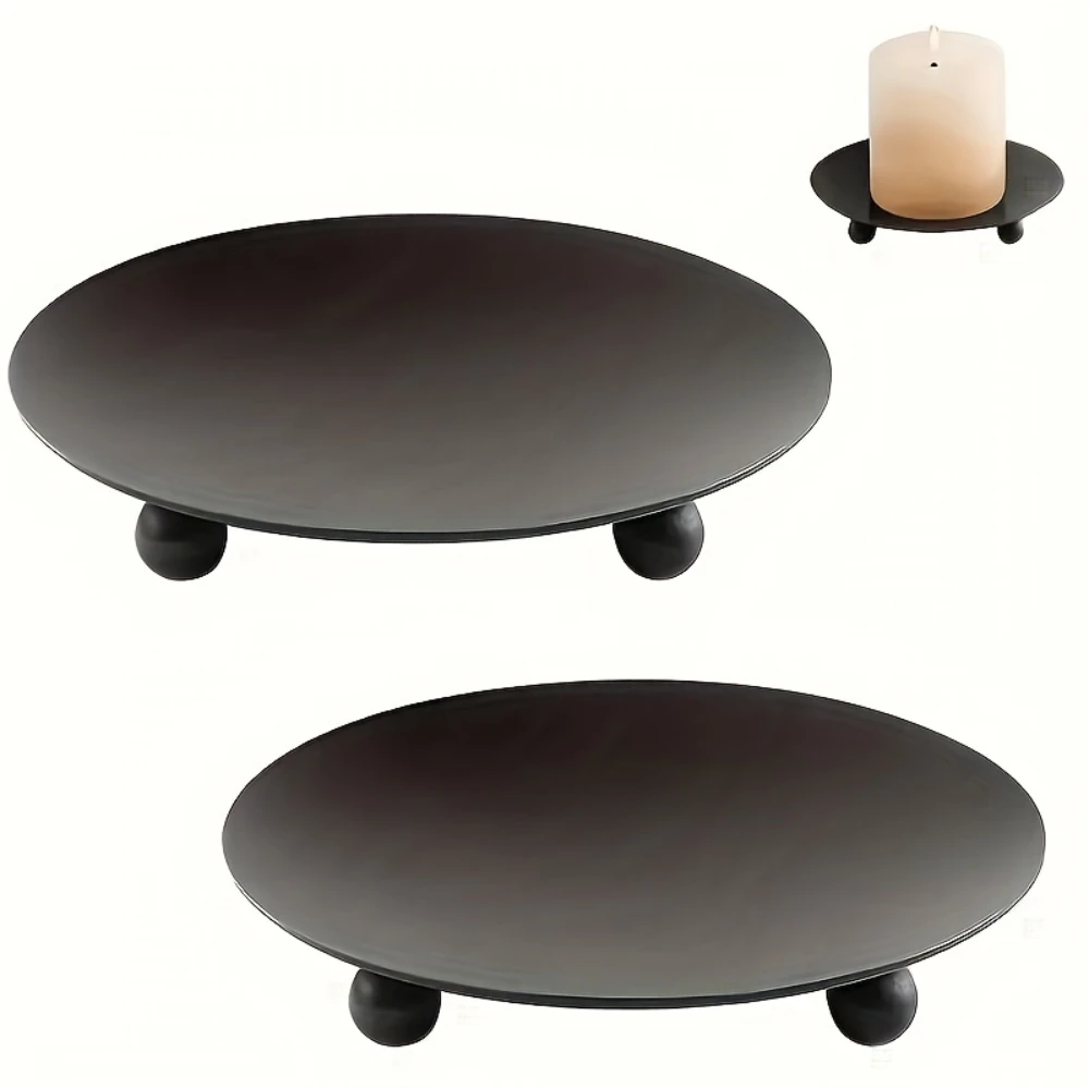 3 PCS Plate Candle Holder, 4.5 inch, Black, Iron