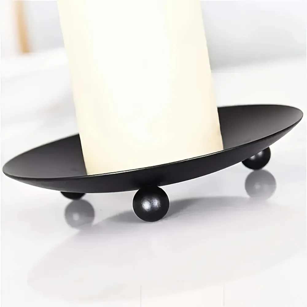 3 PCS Plate Candle Holder, 4.5 inch, Black, Iron