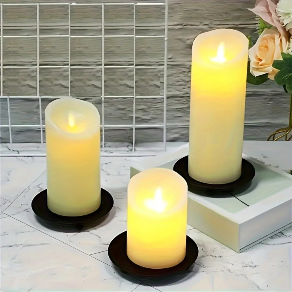 3 PCS Plate Candle Holder, 4.5 inch, Black, Iron