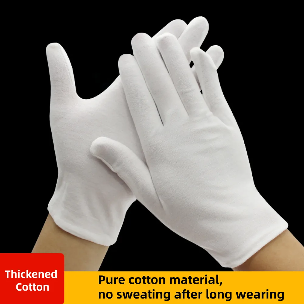 24 Pcs (12 Pair) 100% Pure Cotton White Gloves