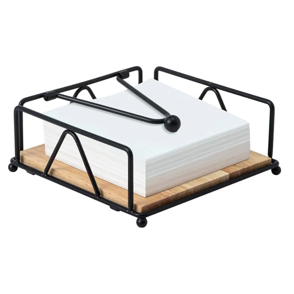 Square Napkin Holder, Black, Iron and Wood Materials