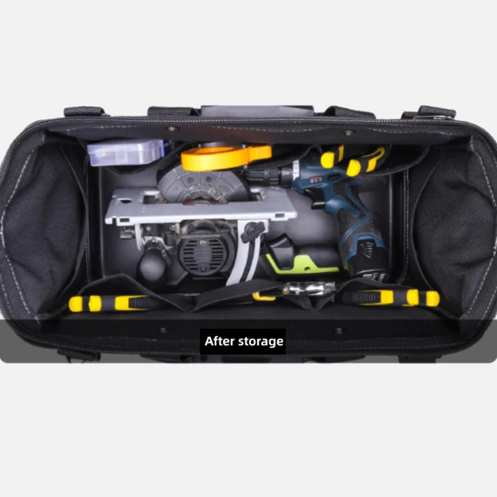 Electrician Tool Bag, 25 Pockets Multi-Layer, Plastic Hard Bottom Tray, 16-inch, with Shoulder Strap