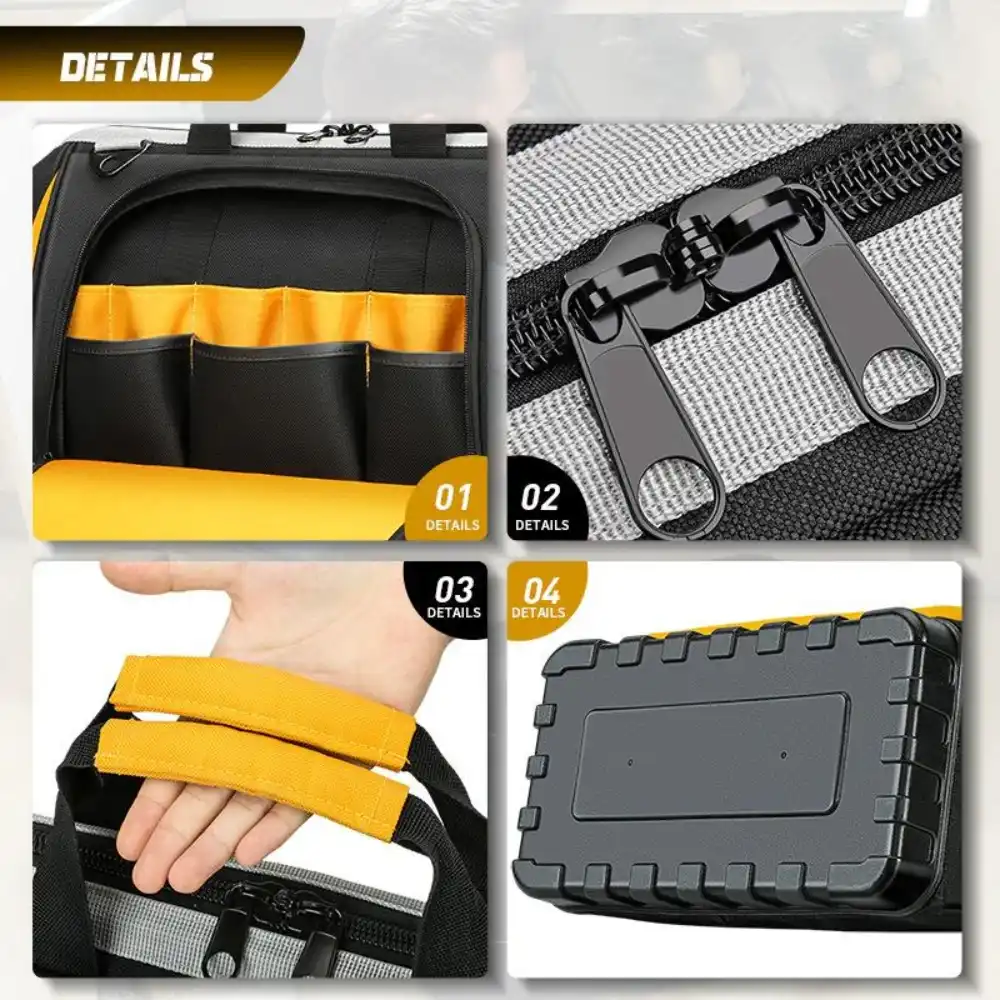 Electrician Tool Bag, 25 Pockets Multi-Layer, Plastic Hard Bottom Tray, 16-inch, with Shoulder Strap