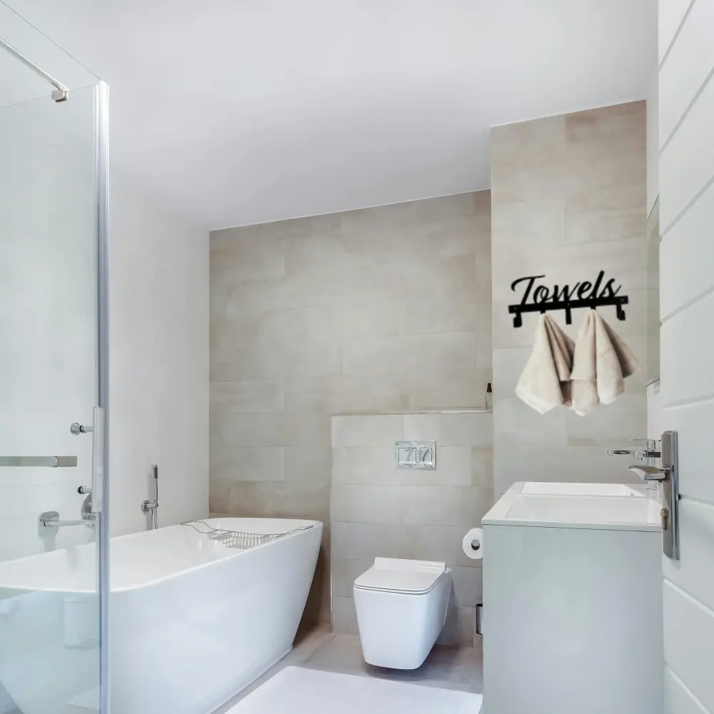 Towel Rack for Wall Mount, 5 Hooks Black Metal, for Bathroom