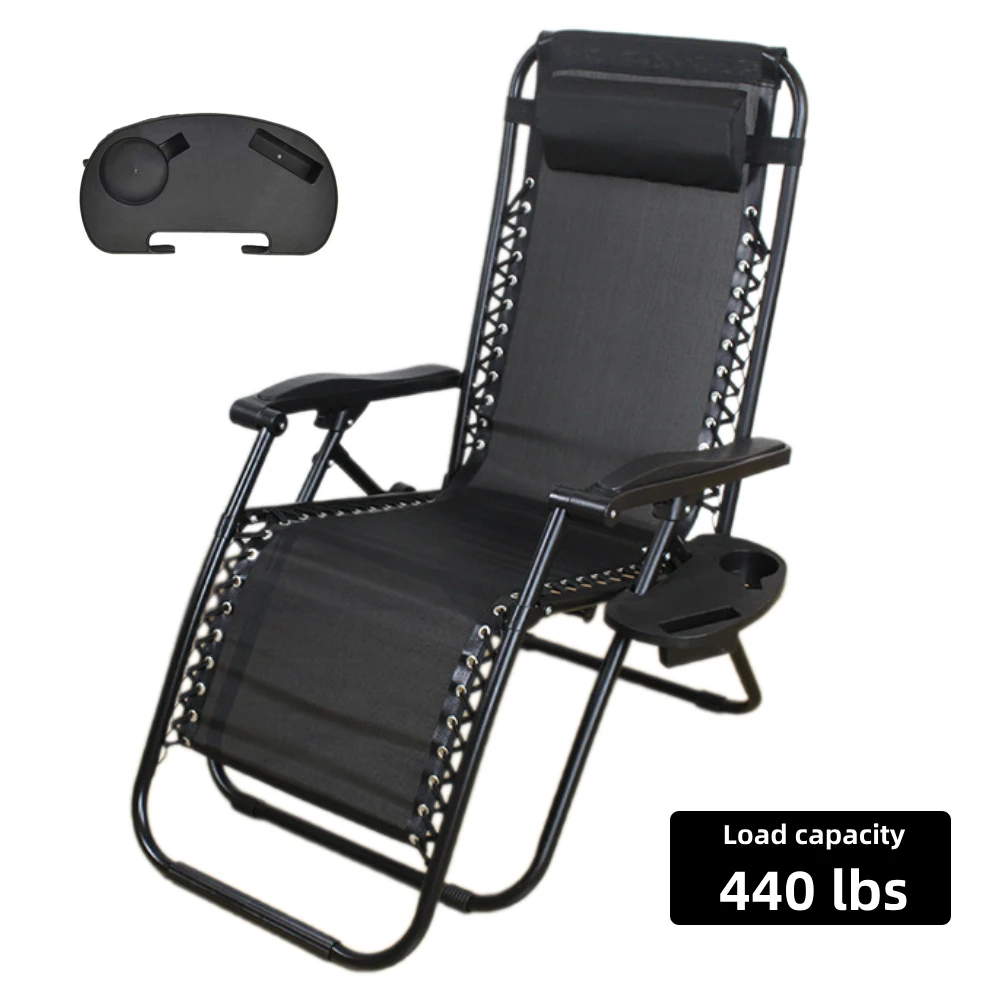 Zero Gravity Lounge Chairs with Pillows and Cup Tray, Black Adjustable Folding Reclining