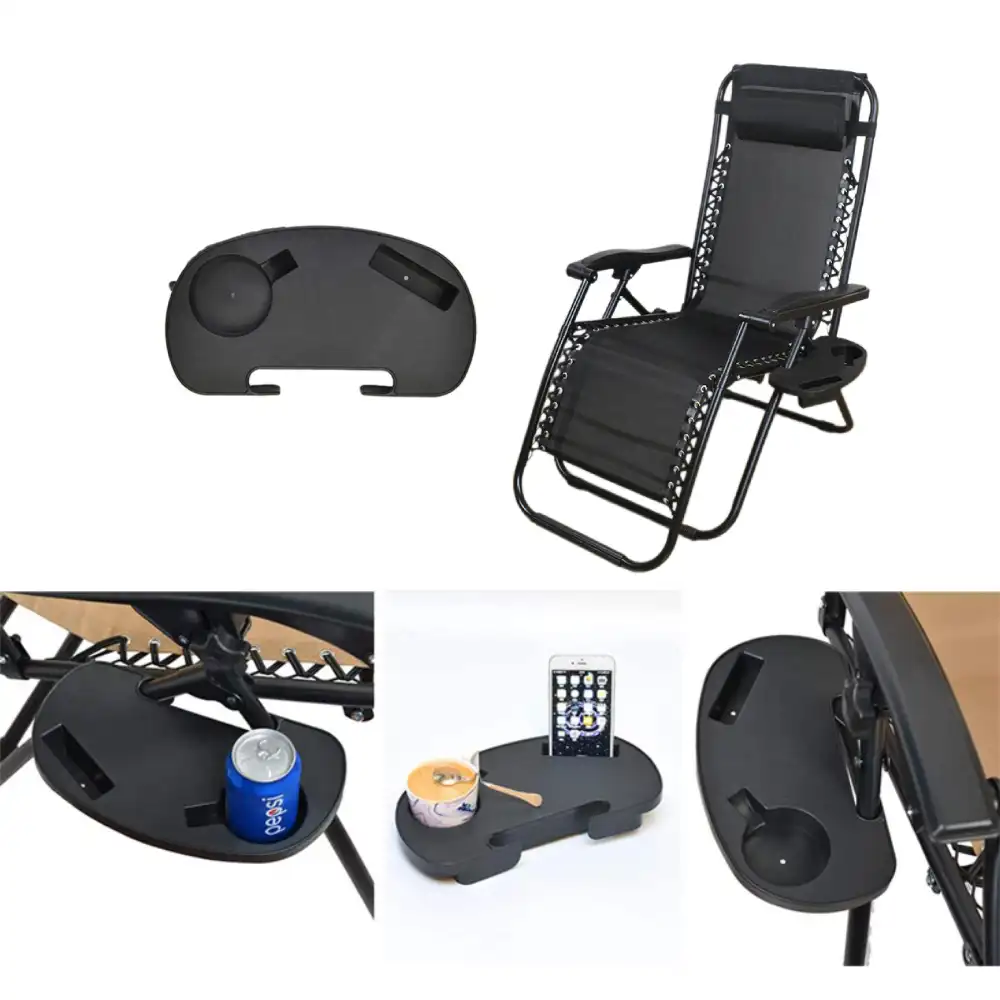 Zero Gravity Lounge Chairs with Pillows and Cup Tray, Black Adjustable Folding Reclining