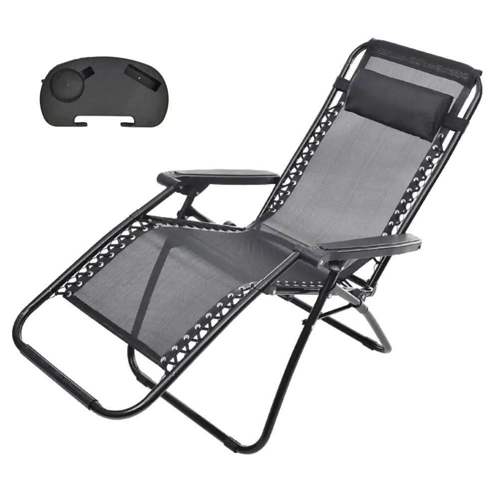 Zero Gravity Lounge Chairs with Pillows and Cup Tray, Black Adjustable Folding Reclining