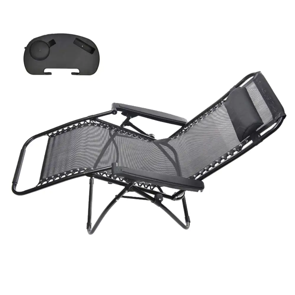 Zero Gravity Lounge Chairs with Pillows and Cup Tray, Black Adjustable Folding Reclining
