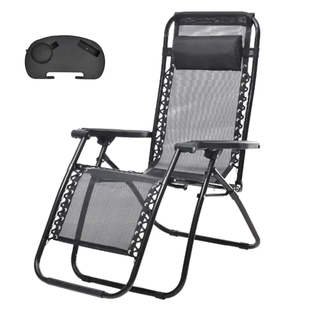 Zero Gravity Lounge Chairs with Pillows and Cup Tray, Black Adjustable Folding Reclining